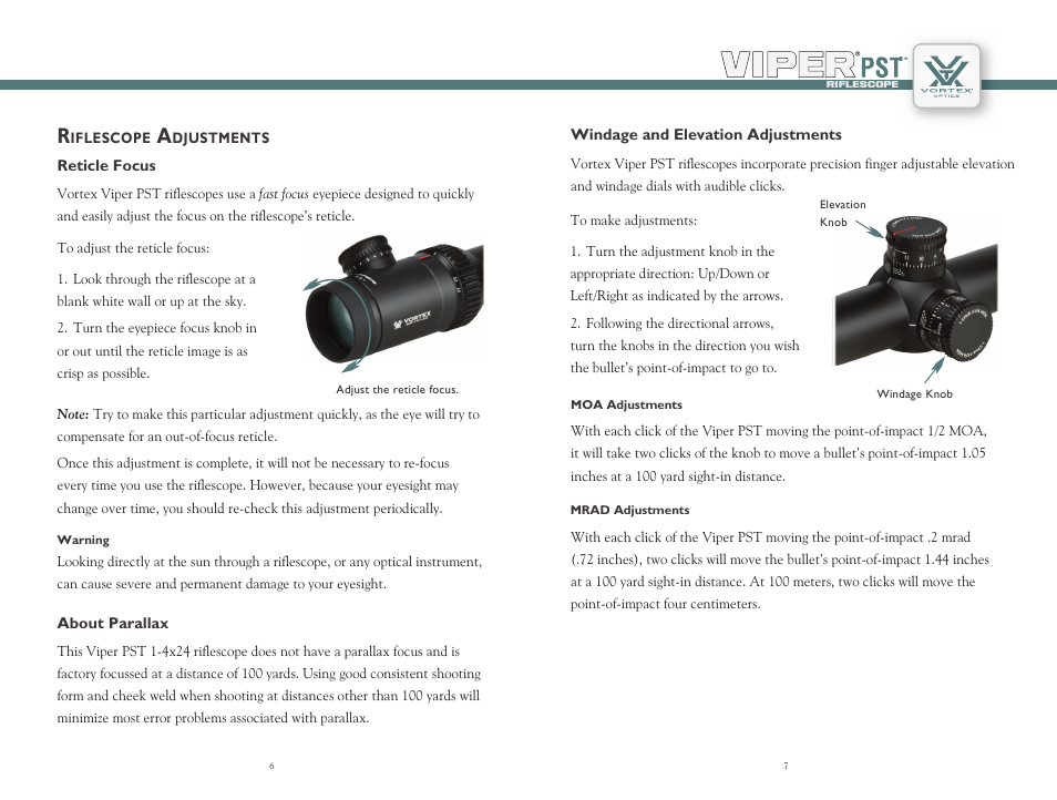 Vortex Optics VIPER PST 1-4X24 RIFLESCOPE User Manual | Page 4 / 13