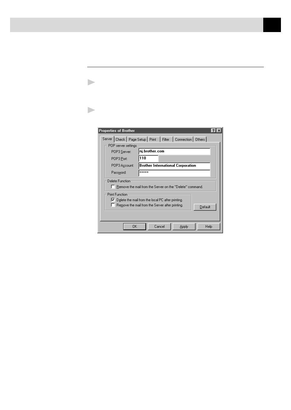 Setting up automatic e-mail printing, Setting up the server | Brother FAX 3750 User Manual | Page 193 / 207