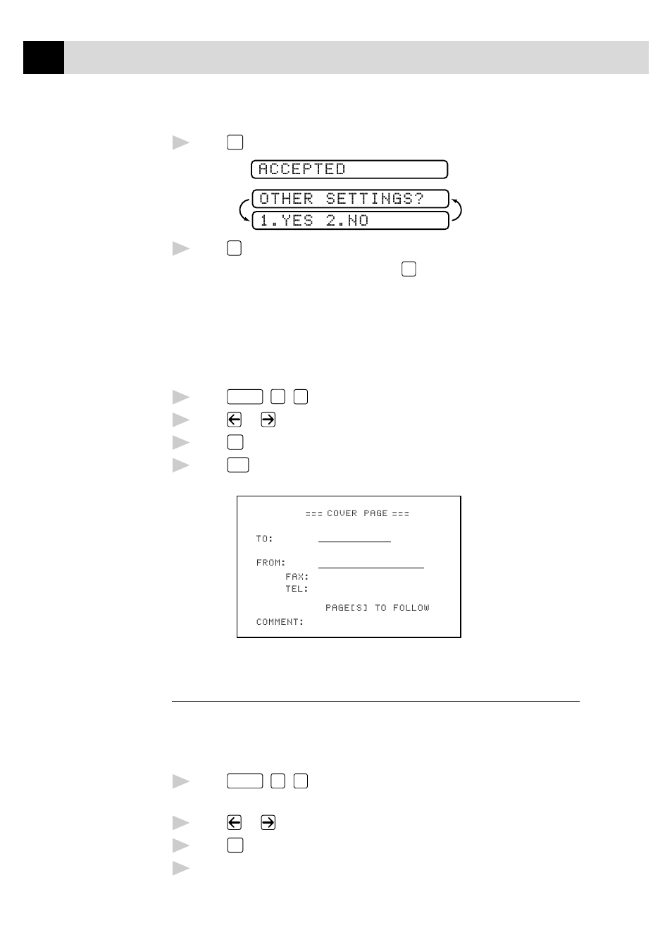 Composing your own comments, Cover page message, Accepted other settings? 1.yes 2.no | Brother FAX 3750 User Manual | Page 66 / 207