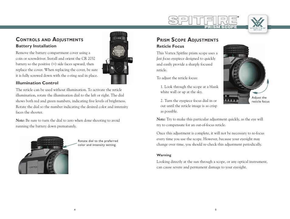 Vortex Optics SPITFIRE 1X PRISM SCOPE User Manual | Page 3 / 8