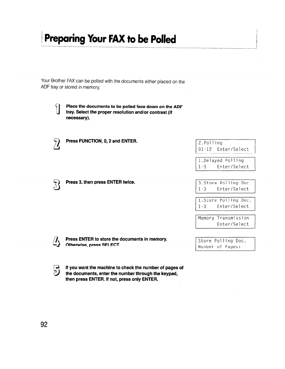 Preparing your fax to be polled | Brother FAX-2000P User Manual | Page 104 / 162