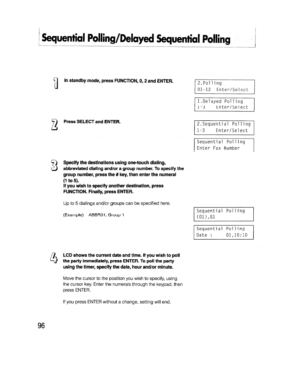 Sequential pohing/delayed sequential polling, Sequential polling/delayed sequential polling, Sequential pohing/delayed sequential polling d 2 | Brother FAX-2000P User Manual | Page 108 / 162