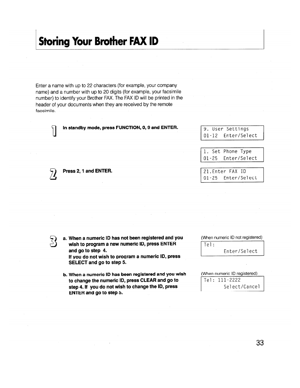 Storing your brother fax id | Brother FAX-2000P User Manual | Page 45 / 162