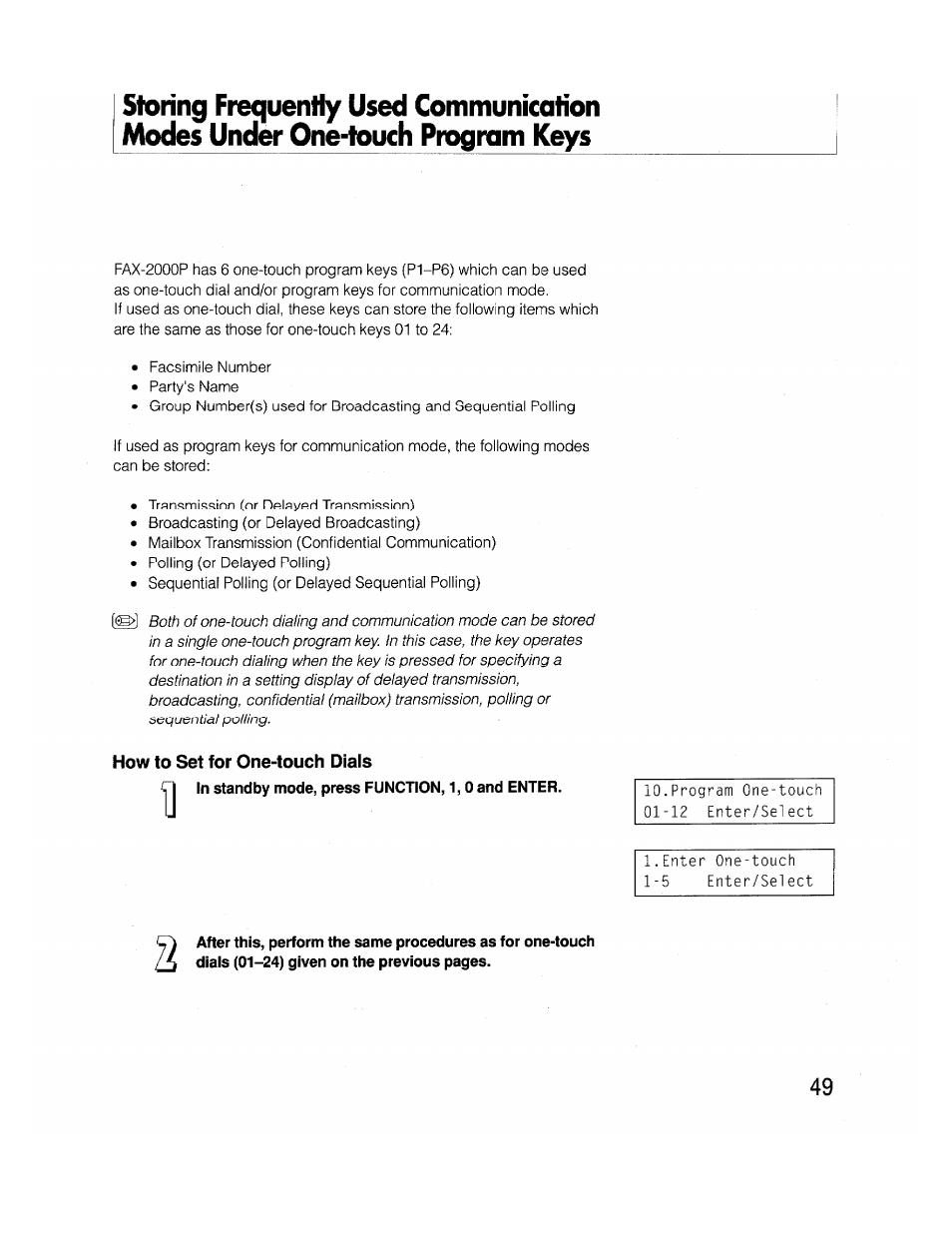 How to set for one-touch dials | Brother FAX-2000P User Manual | Page 61 / 162