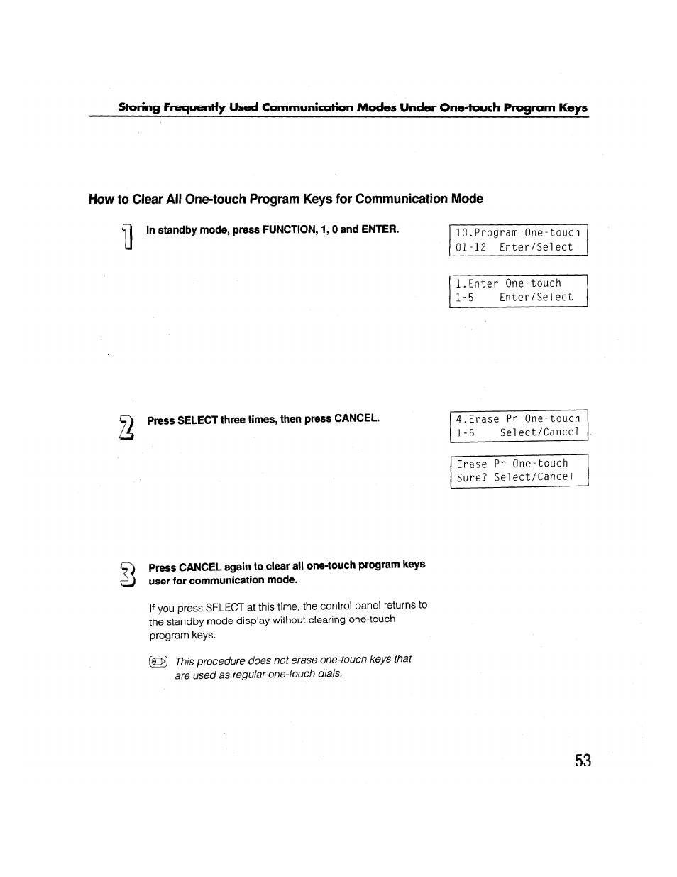In standby mode, press function, 1,0 and enter, Press select three times, then press cancel | Brother FAX-2000P User Manual | Page 65 / 162
