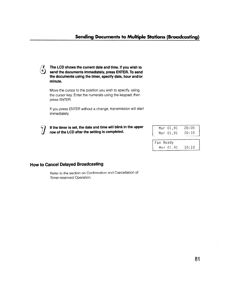 How to cancel delayed broadcasting | Brother FAX-2000P User Manual | Page 93 / 162