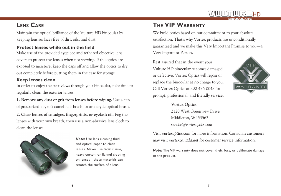 Vip w | Vortex Optics VULTURE HD 15X56 BINOCULAR User Manual | Page 4 / 5