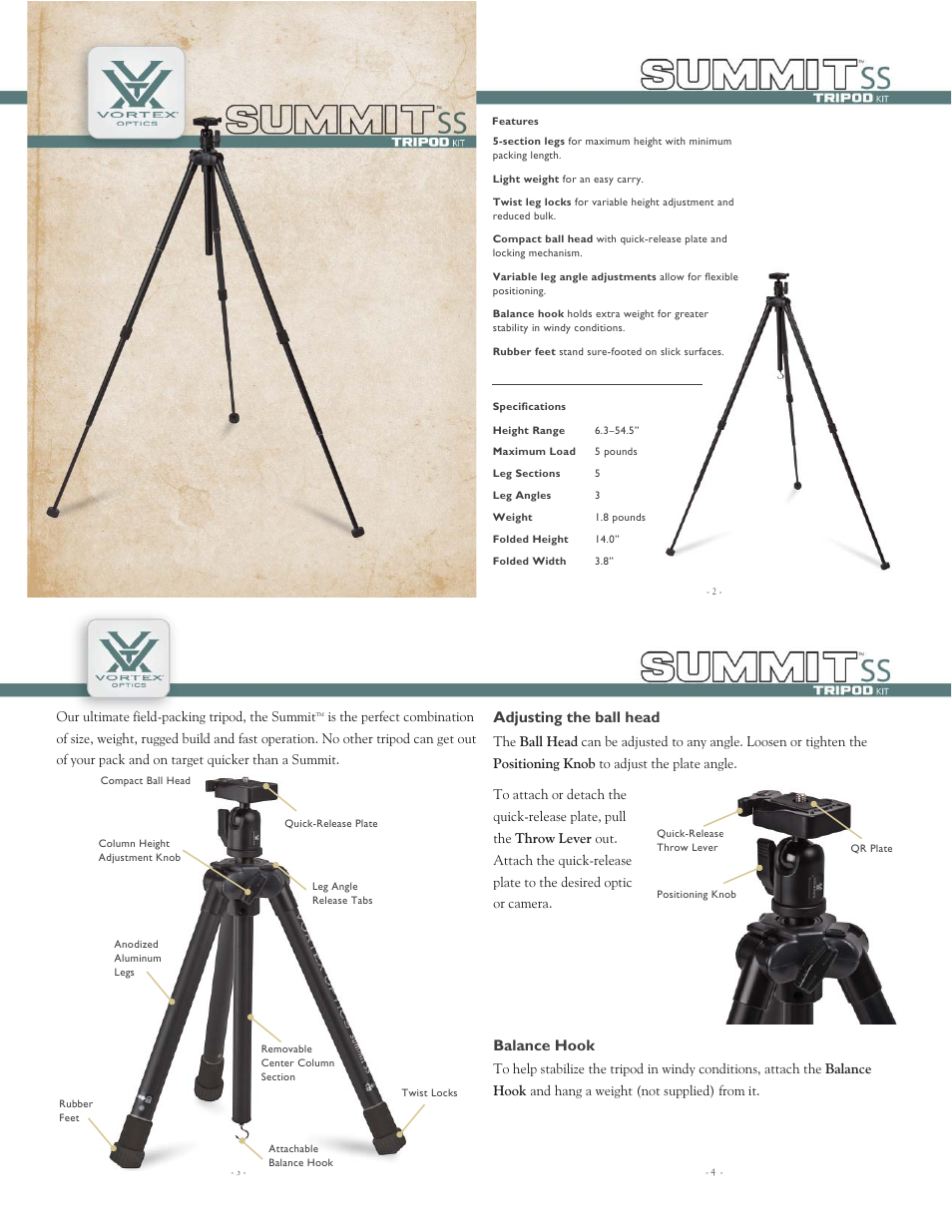 Vortex Optics SUMMIT SS TRIPOD User Manual | 2 pages