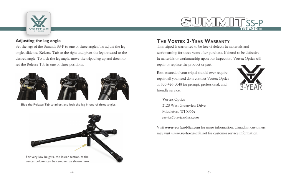 Vortex Optics SUMMIT SS-P TRIPOD User Manual | Page 4 / 5