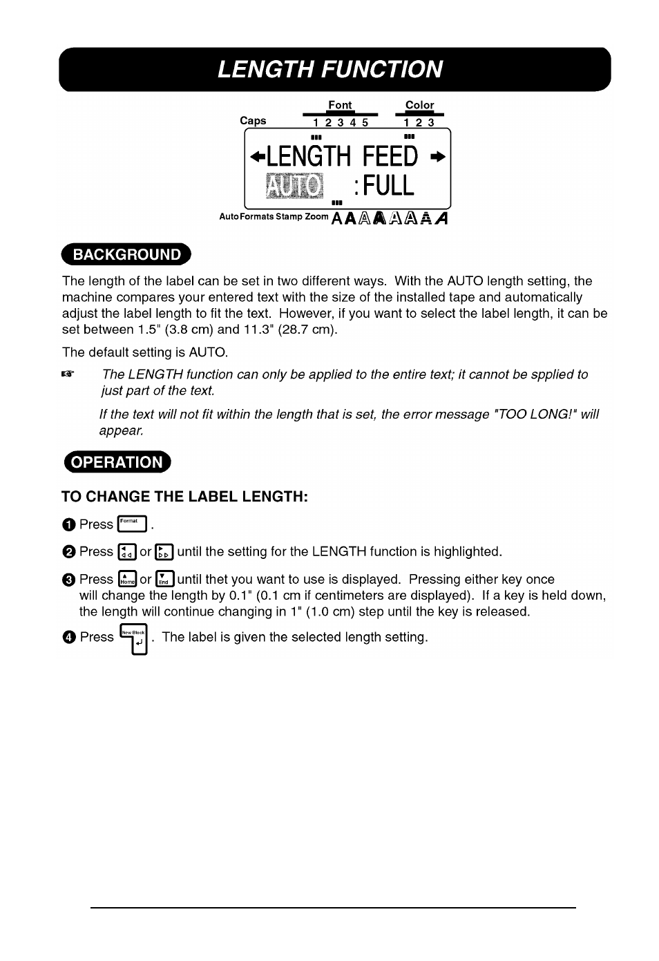 Length function | Brother P-TOUCH 530 User Manual | Page 120 / 210