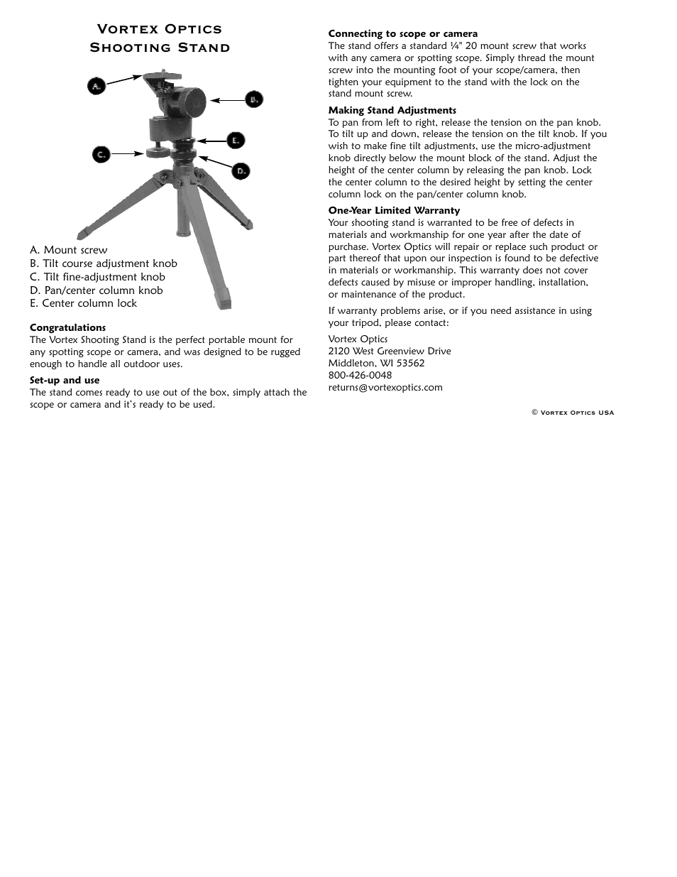 Vortex Optics SHOOTING STAND User Manual | 1 page