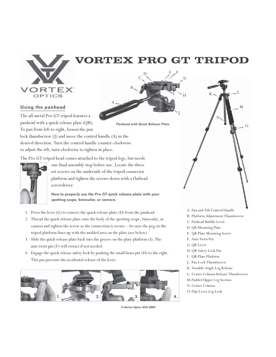 Vortex Optics PRO GT TRIPOD KIT User Manual | 2 pages