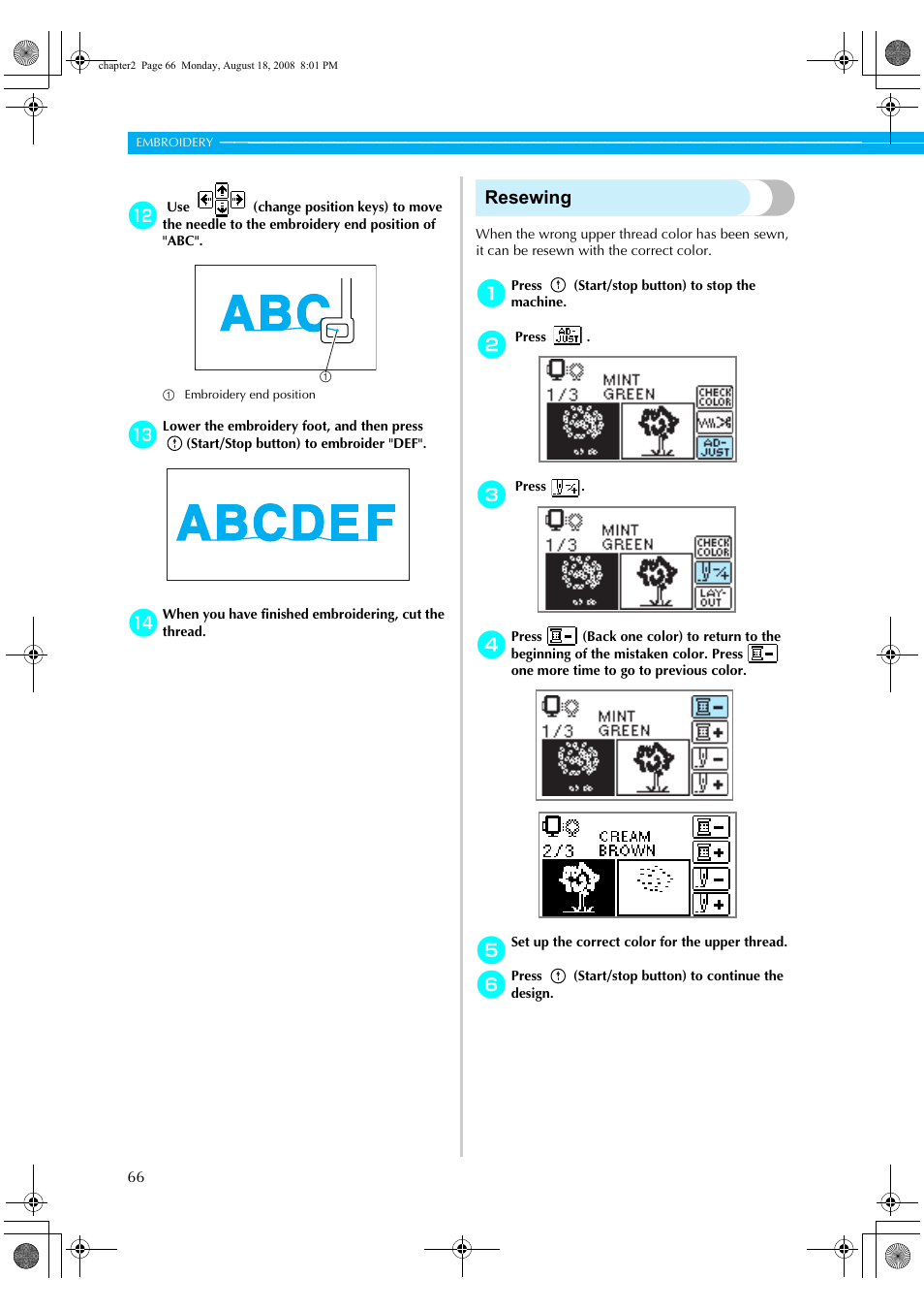 Resewing | Brother XE5427-001 User Manual | Page 68 / 92