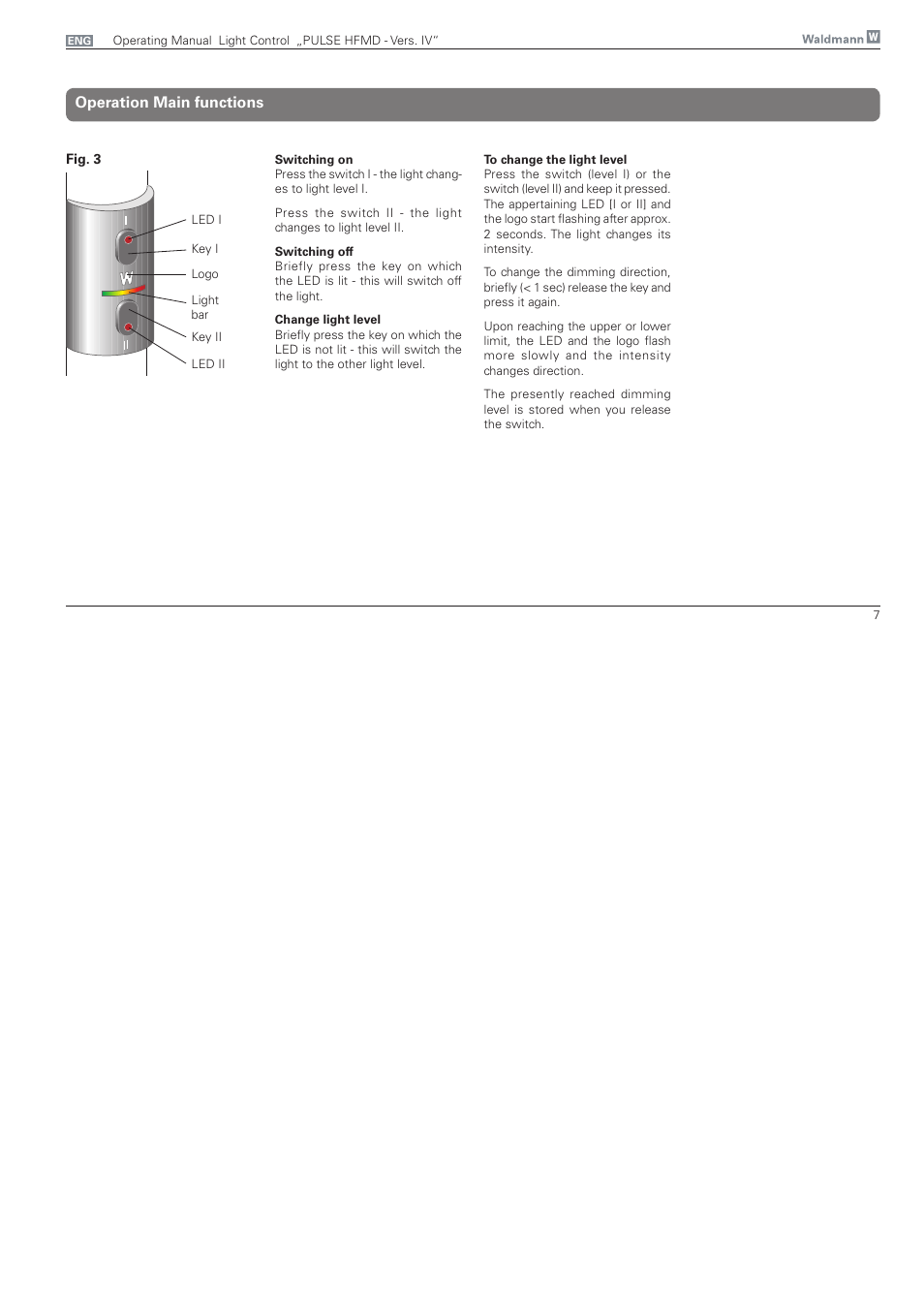 Operation main functions | Waldmann PULSE HFMD version VFC IV - with MFT, Typ I User Manual | Page 7 / 24