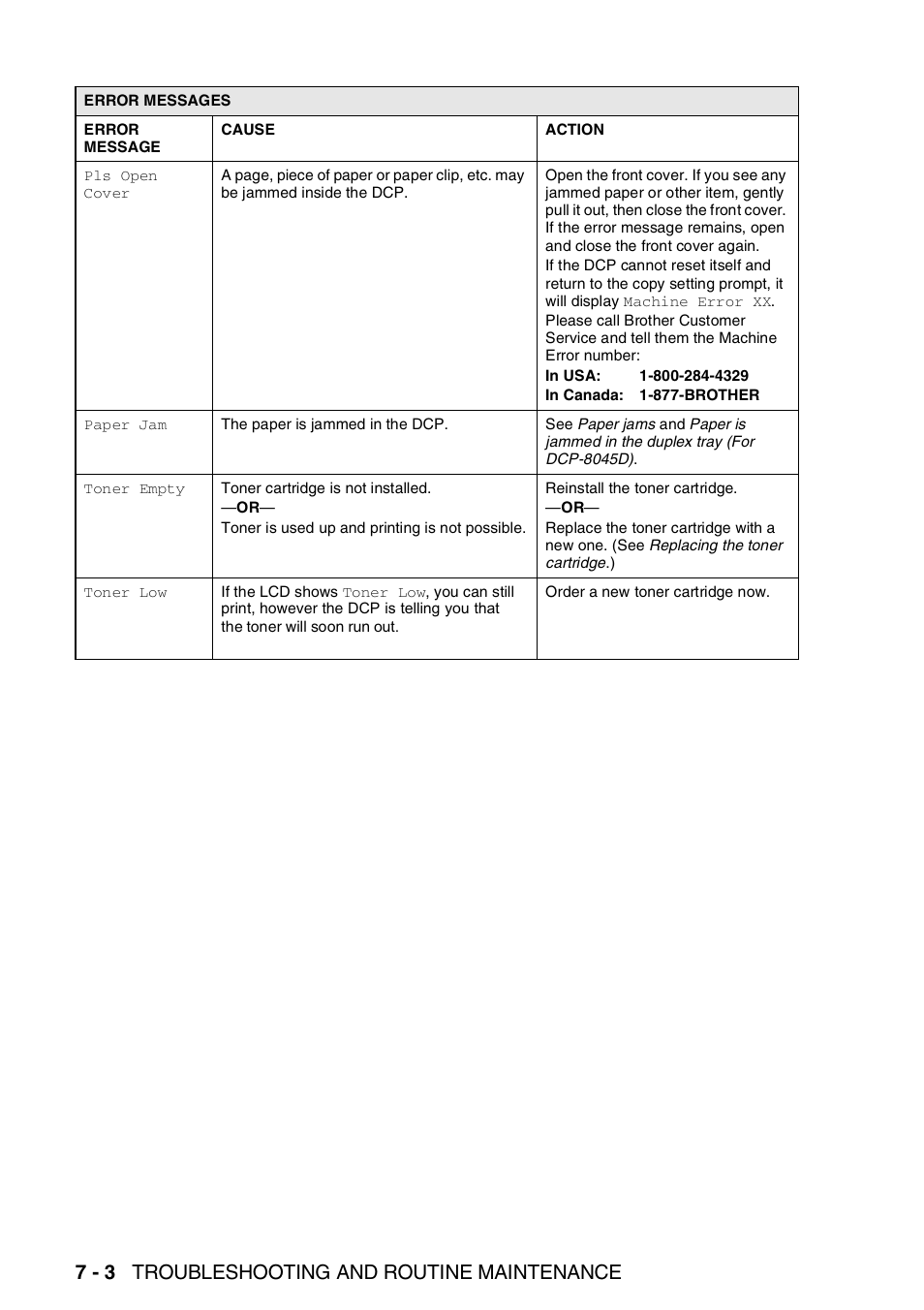 7 - 3 troubleshooting and routine maintenance | Brother DCP-8045D User Manual | Page 84 / 140