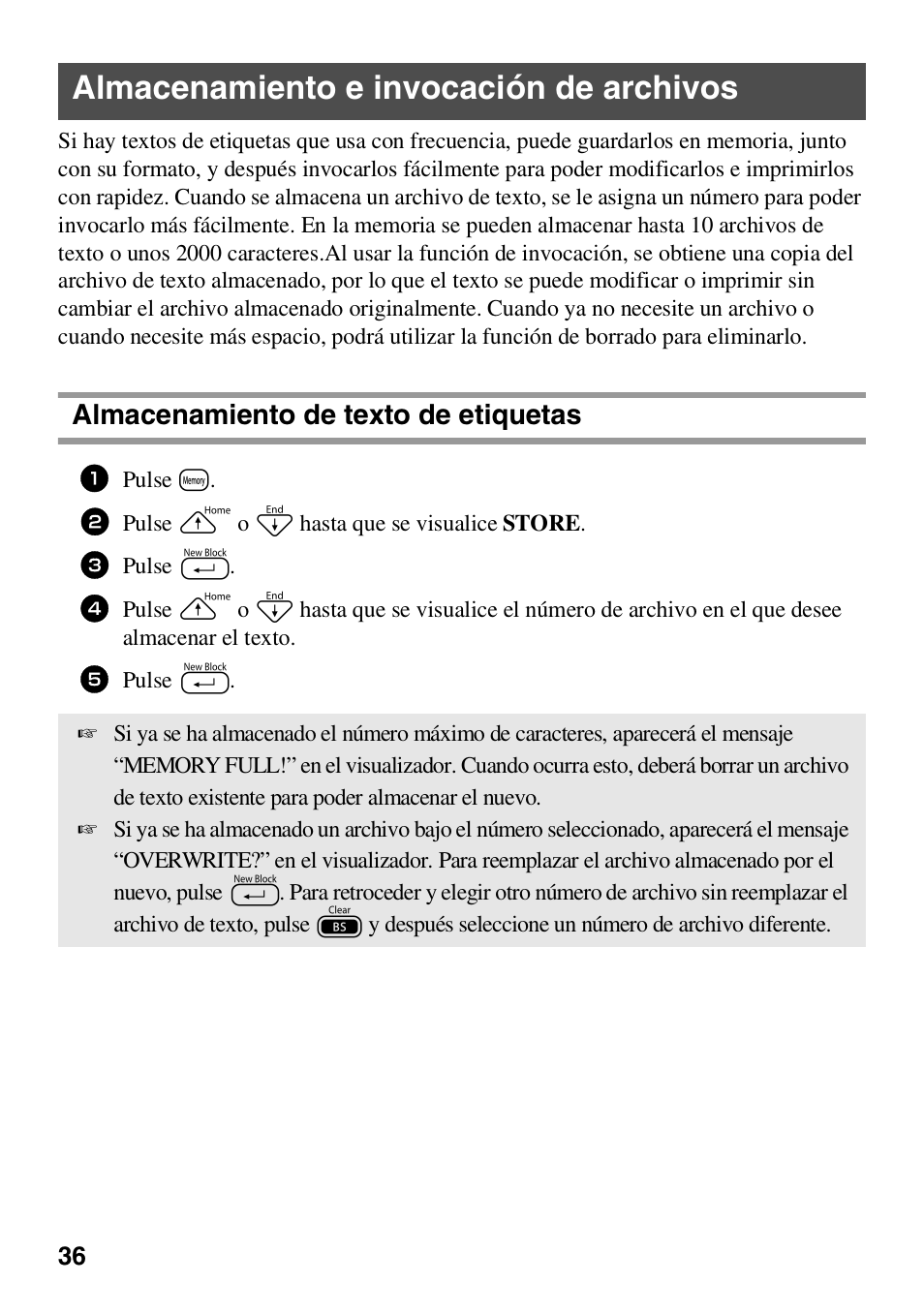 Almacenamiento e invocación de archivos, Almacenamiento de texto de etiquetas | Brother HL 1650 User Manual | Page 124 / 163