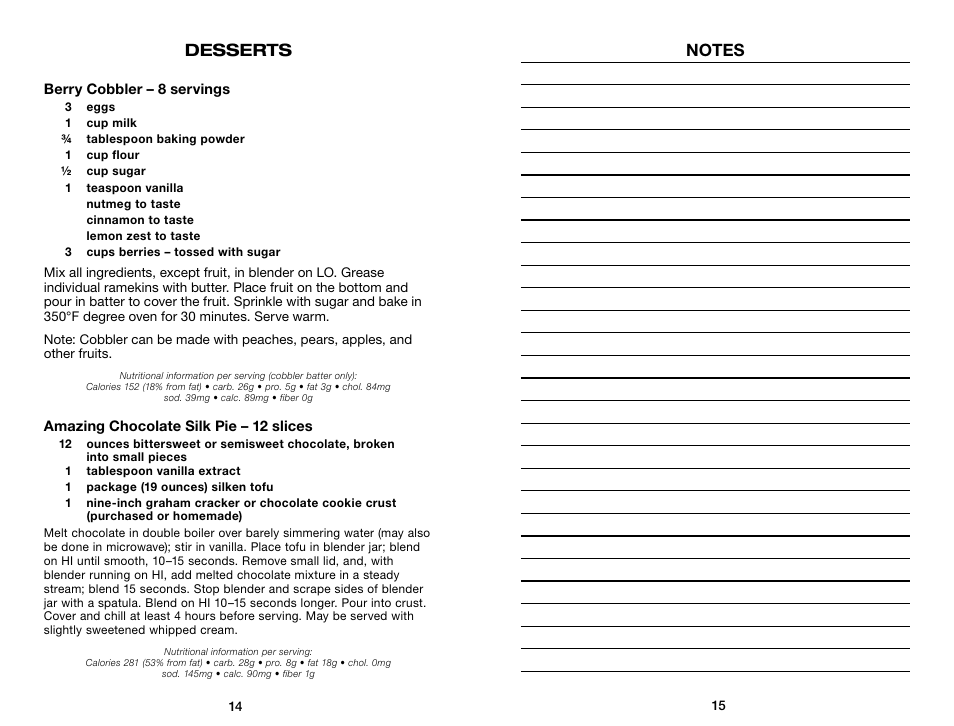 Desserts | Waring Pro WPB80BC User Manual | Page 8 / 23