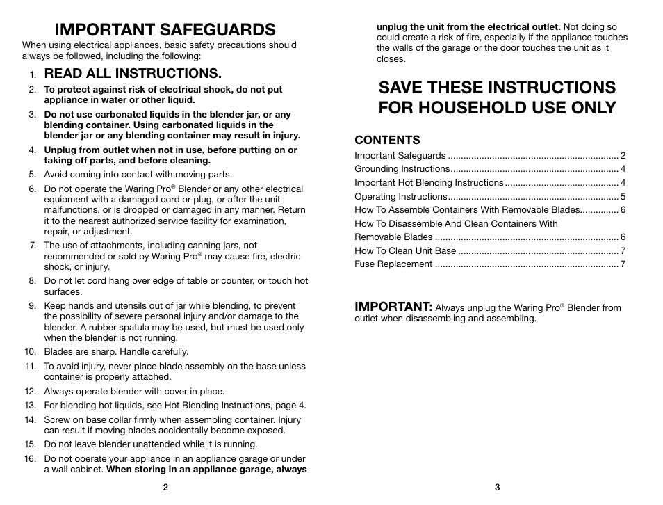 Waring Pro TG15 User Manual | Page 2 / 11