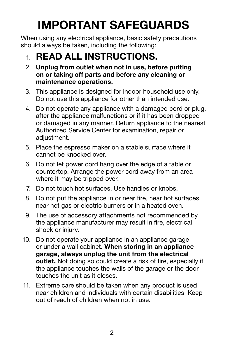 Important safeguards, Read all instructions | Waring Pro ES1500 User Manual | Page 2 / 20