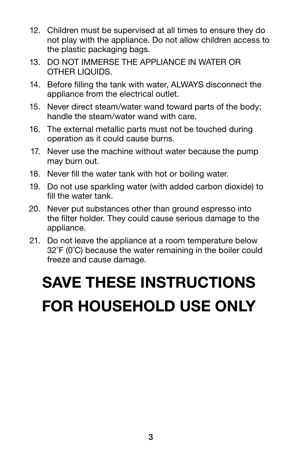 Save these instructions for household use only | Waring Pro ES1500 User Manual | Page 3 / 20