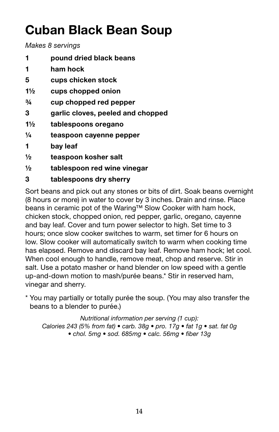 Cuban black bean soup | Waring Pro WSC650 User Manual | Page 14 / 32