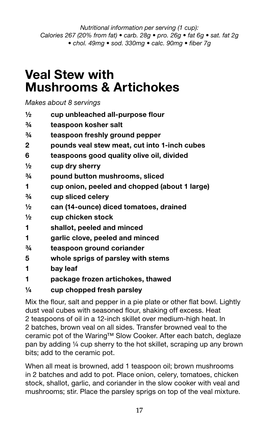 Veal stew with mushrooms & artichokes | Waring Pro WSC650 User Manual | Page 17 / 32