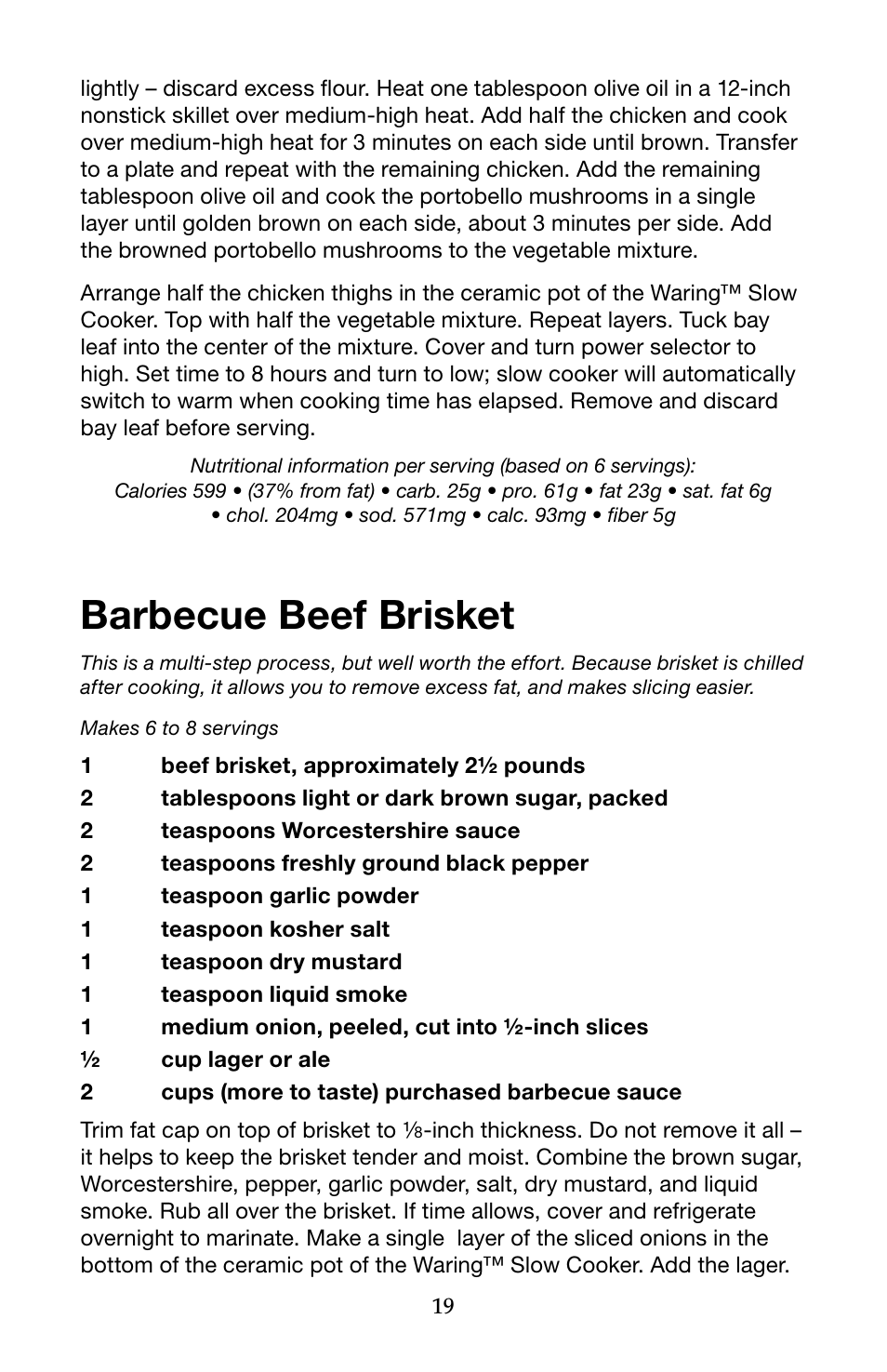 Barbecue beef brisket | Waring Pro WSC650 User Manual | Page 19 / 32