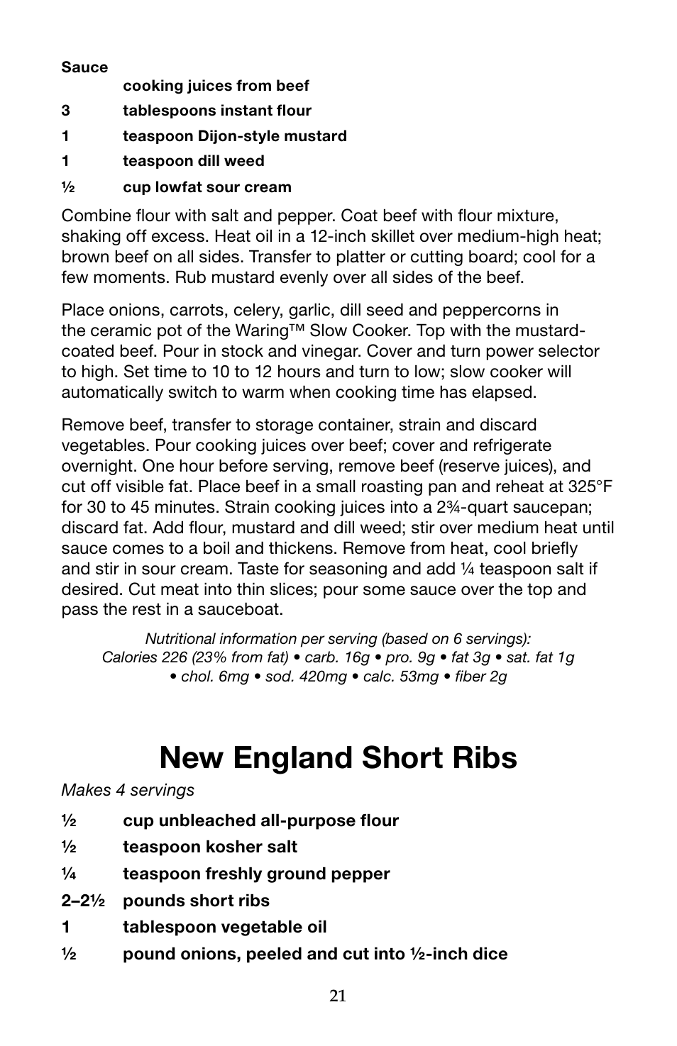 New england short ribs | Waring Pro WSC650 User Manual | Page 21 / 32