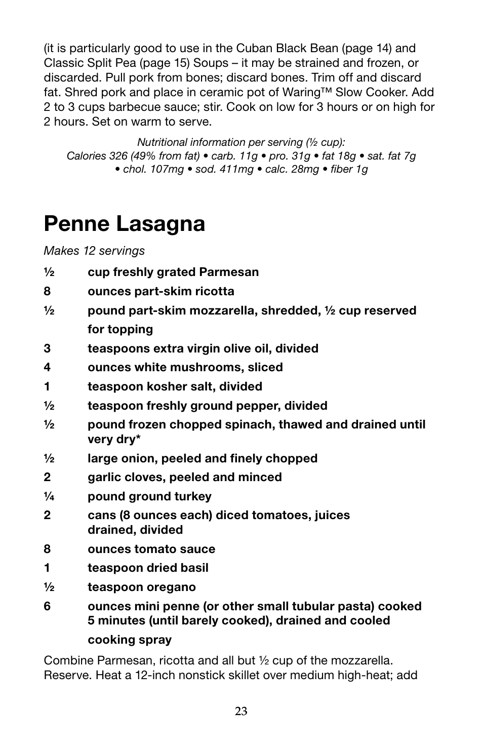 Penne lasagna | Waring Pro WSC650 User Manual | Page 23 / 32