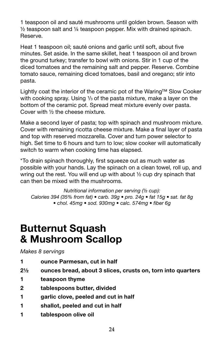 Butternut squash & mushroom scallop | Waring Pro WSC650 User Manual | Page 24 / 32