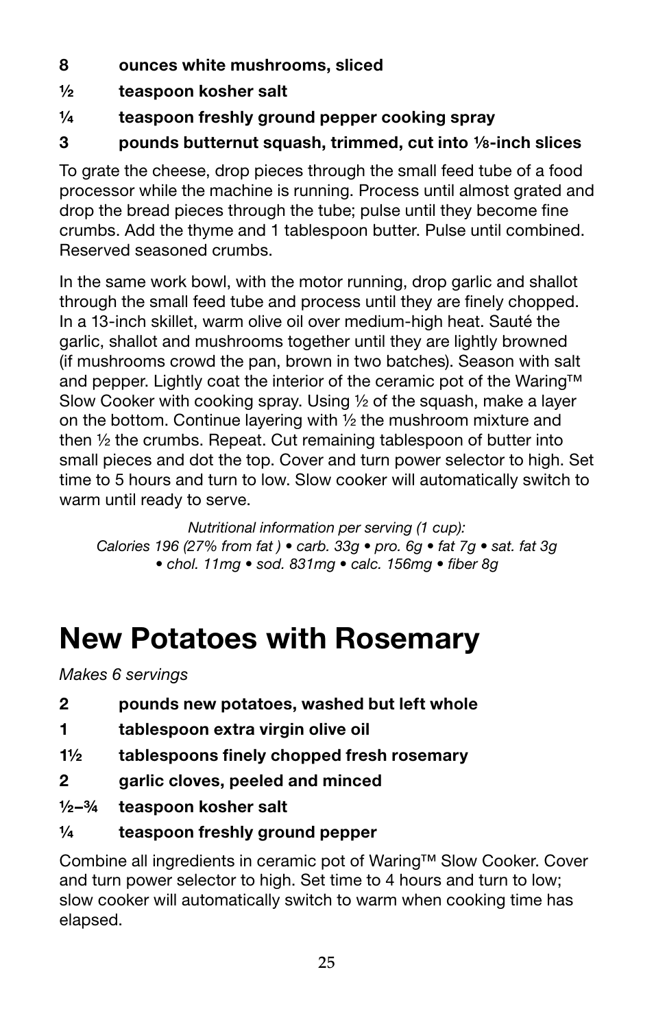 New potatoes with rosemary | Waring Pro WSC650 User Manual | Page 25 / 32