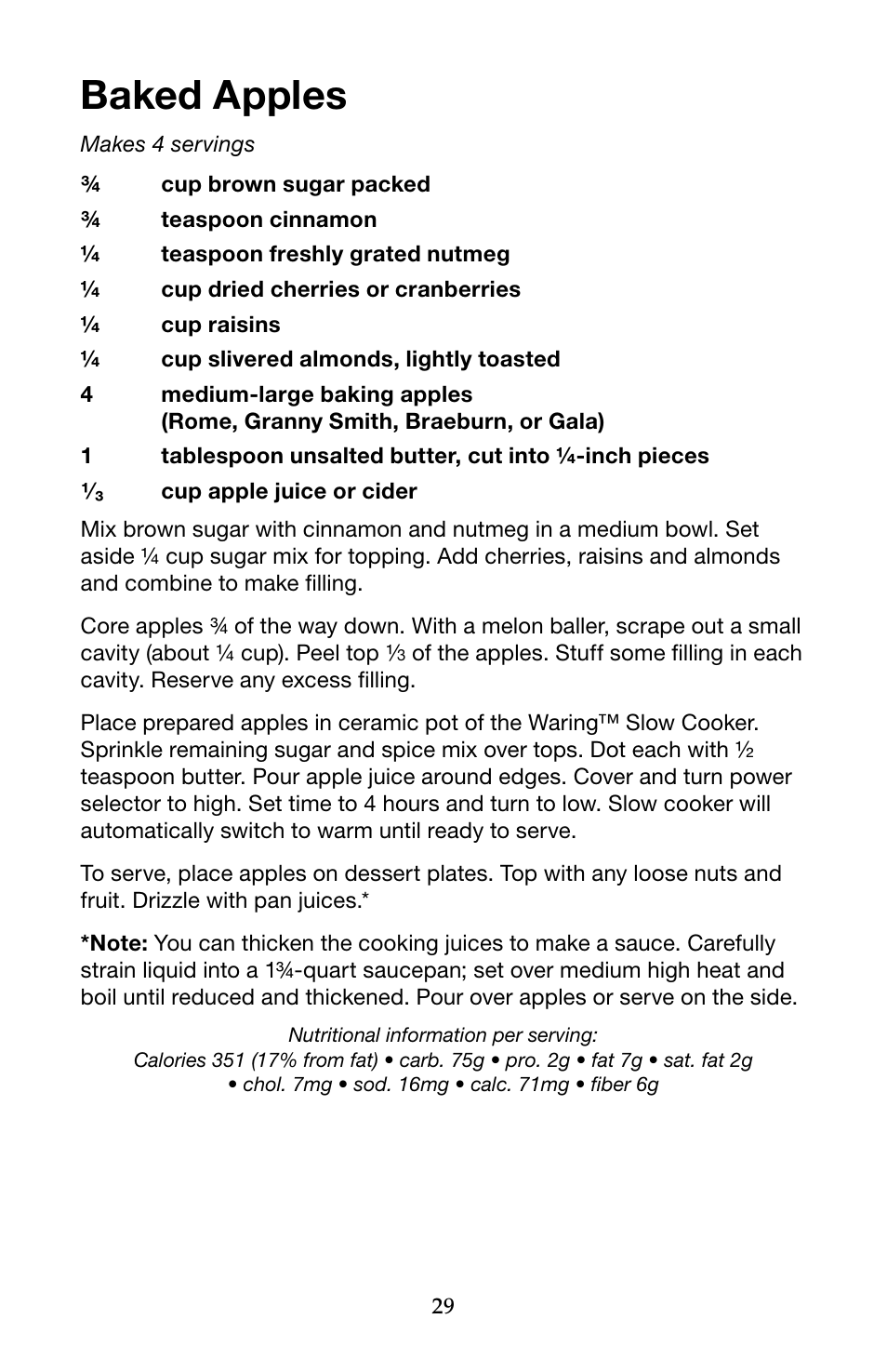 Baked apples | Waring Pro WSC650 User Manual | Page 29 / 32