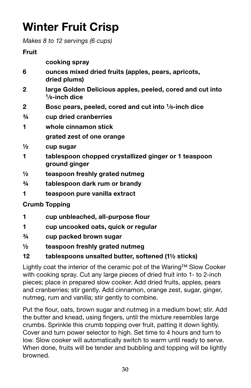 Winter fruit crisp | Waring Pro WSC650 User Manual | Page 30 / 32