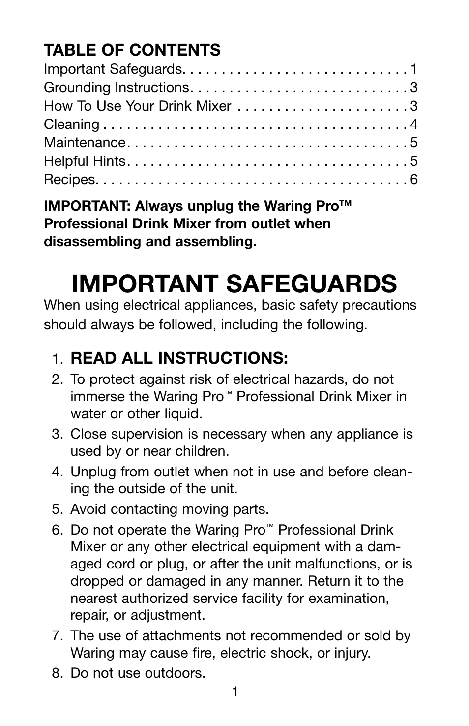 Waring Pro PDM121 User Manual | Page 2 / 13