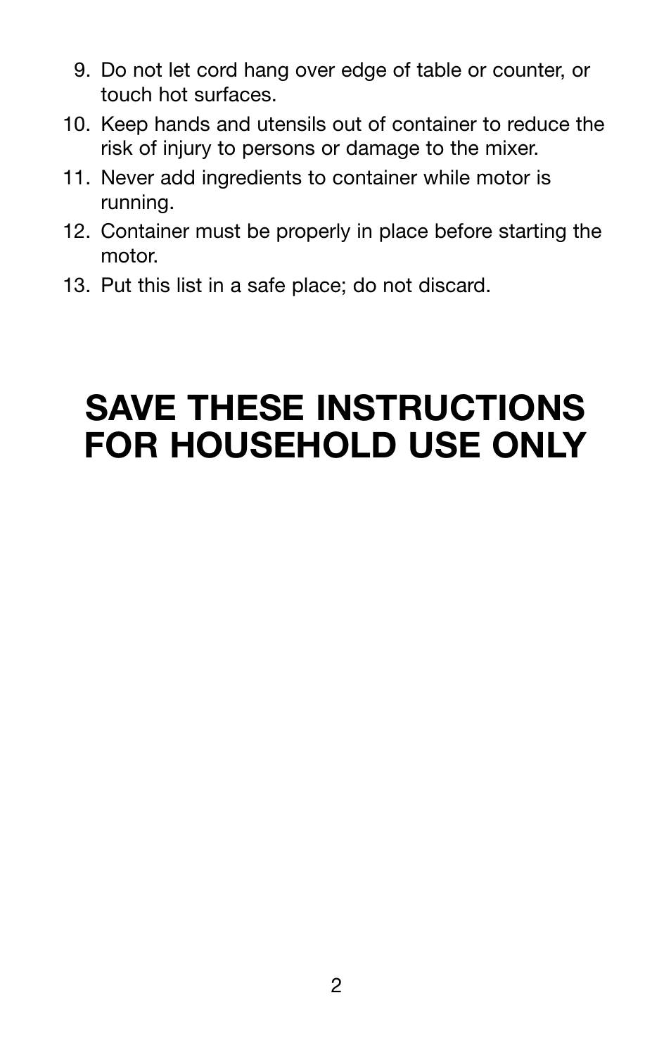 Save these instructions for household use only | Waring Pro PDM121 User Manual | Page 3 / 13