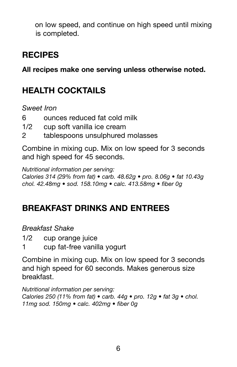Recipes, Health cocktails, Breakfast drinks and entrees | Waring Pro PDM121 User Manual | Page 7 / 13