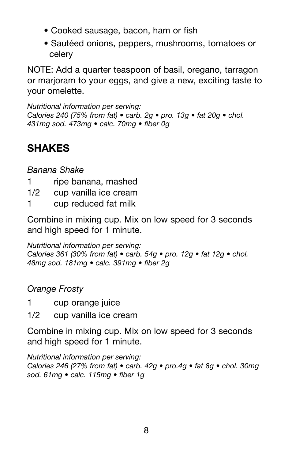 Shakes | Waring Pro PDM121 User Manual | Page 9 / 13