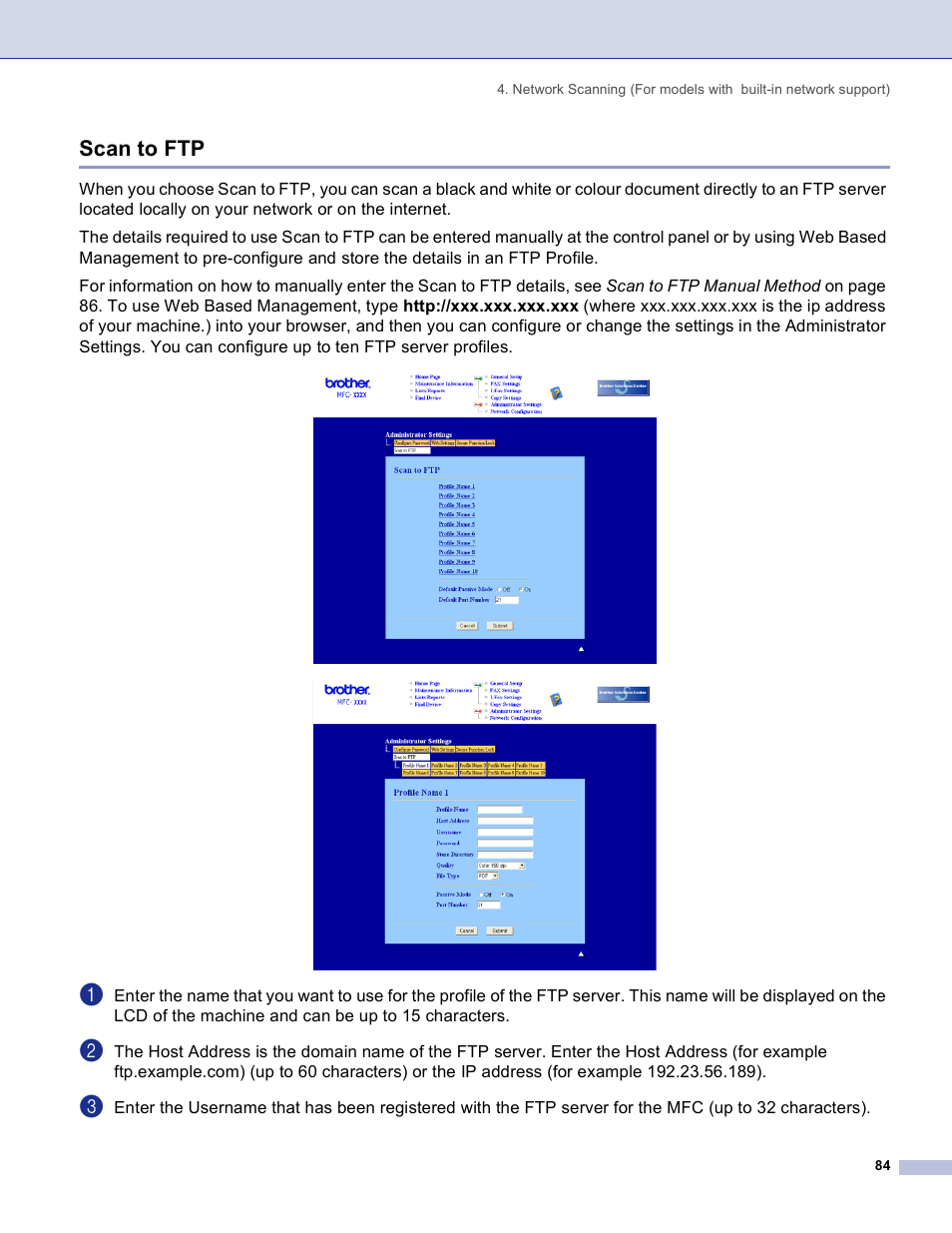 Scan to ftp | Brother DCP 8060 User Manual | Page 90 / 182