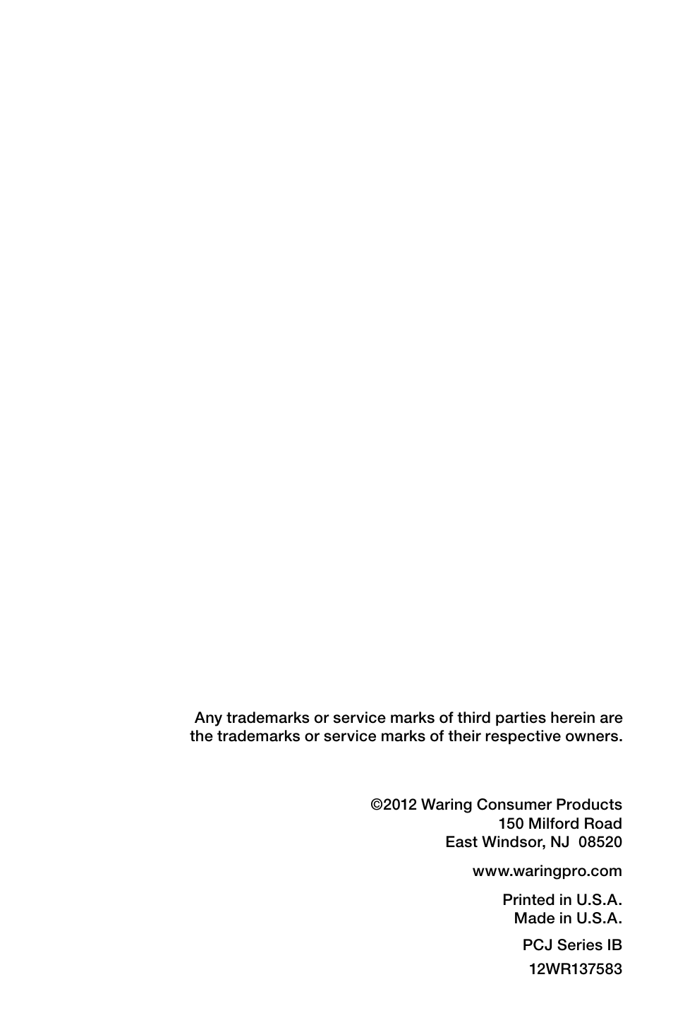 Waring Pro PCJ218 User Manual | Page 8 / 8