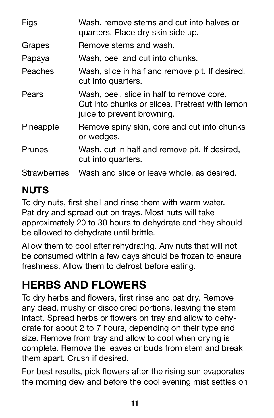 Herbs and flowers, Nuts | Waring Pro DHR30 User Manual | Page 12 / 20