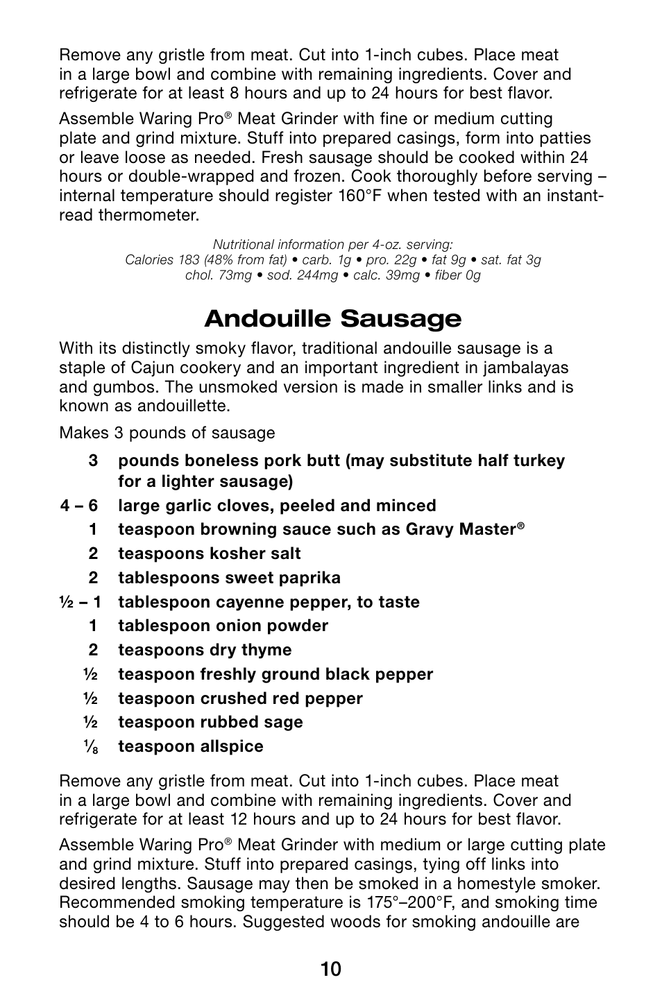 Andouille sausage | Waring Pro MG105 User Manual | Page 11 / 14