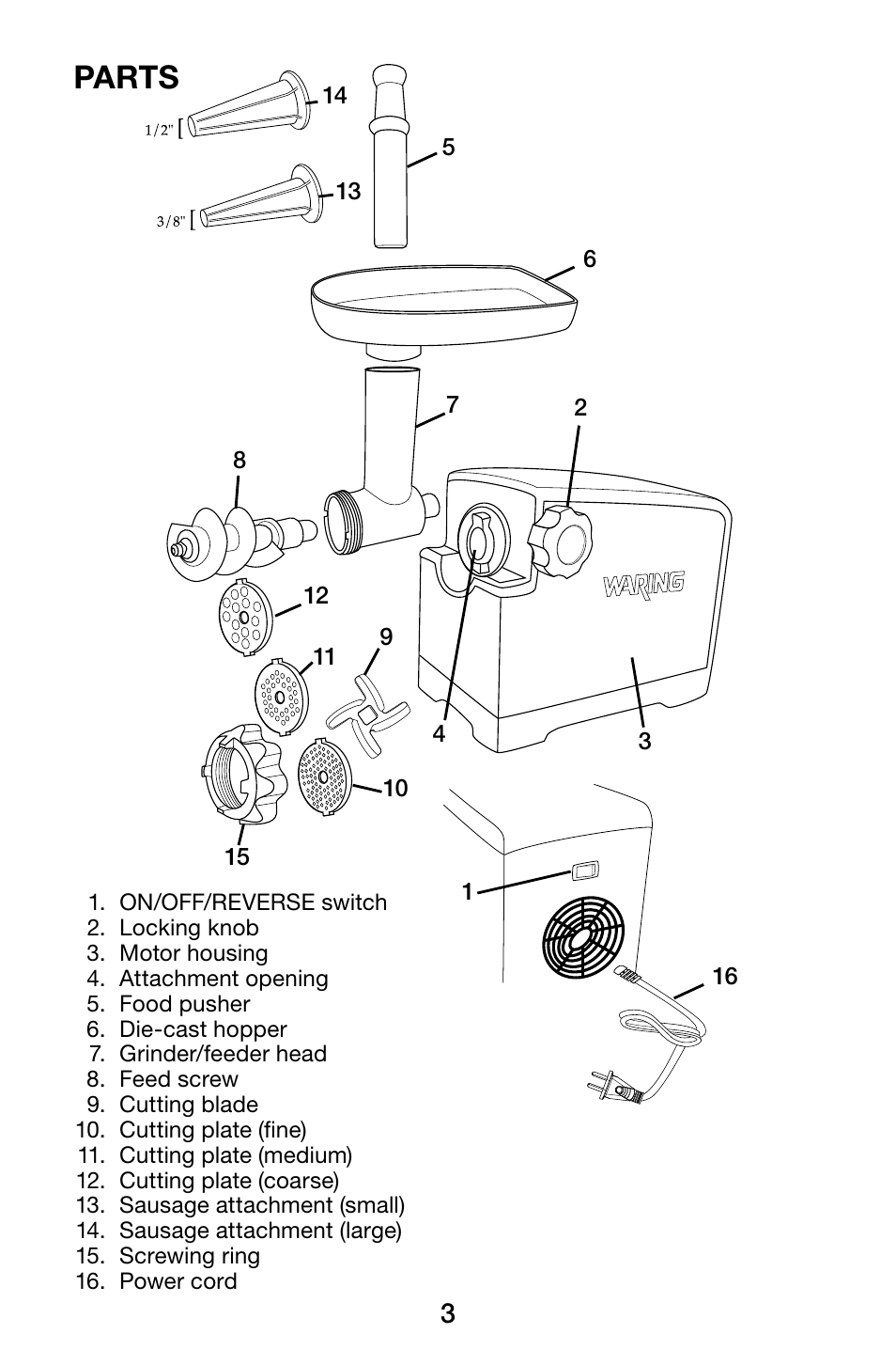 Parts | Waring Pro MG105 User Manual | Page 4 / 14
