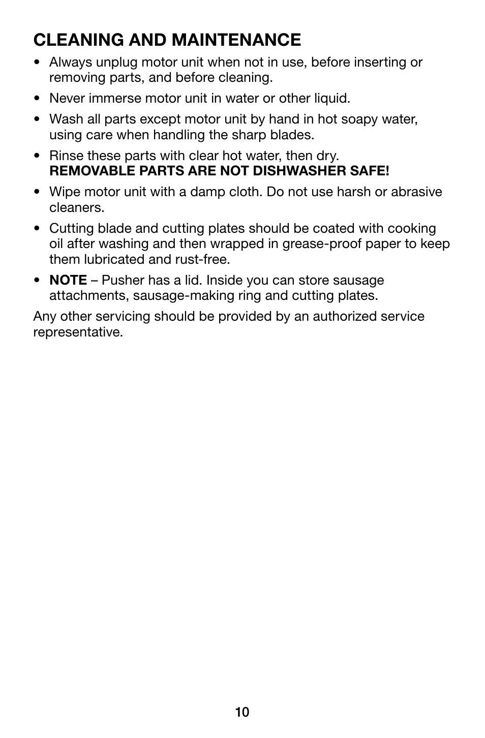 Cleaning and maintenance | Waring Pro MG1200 User Manual | Page 10 / 12