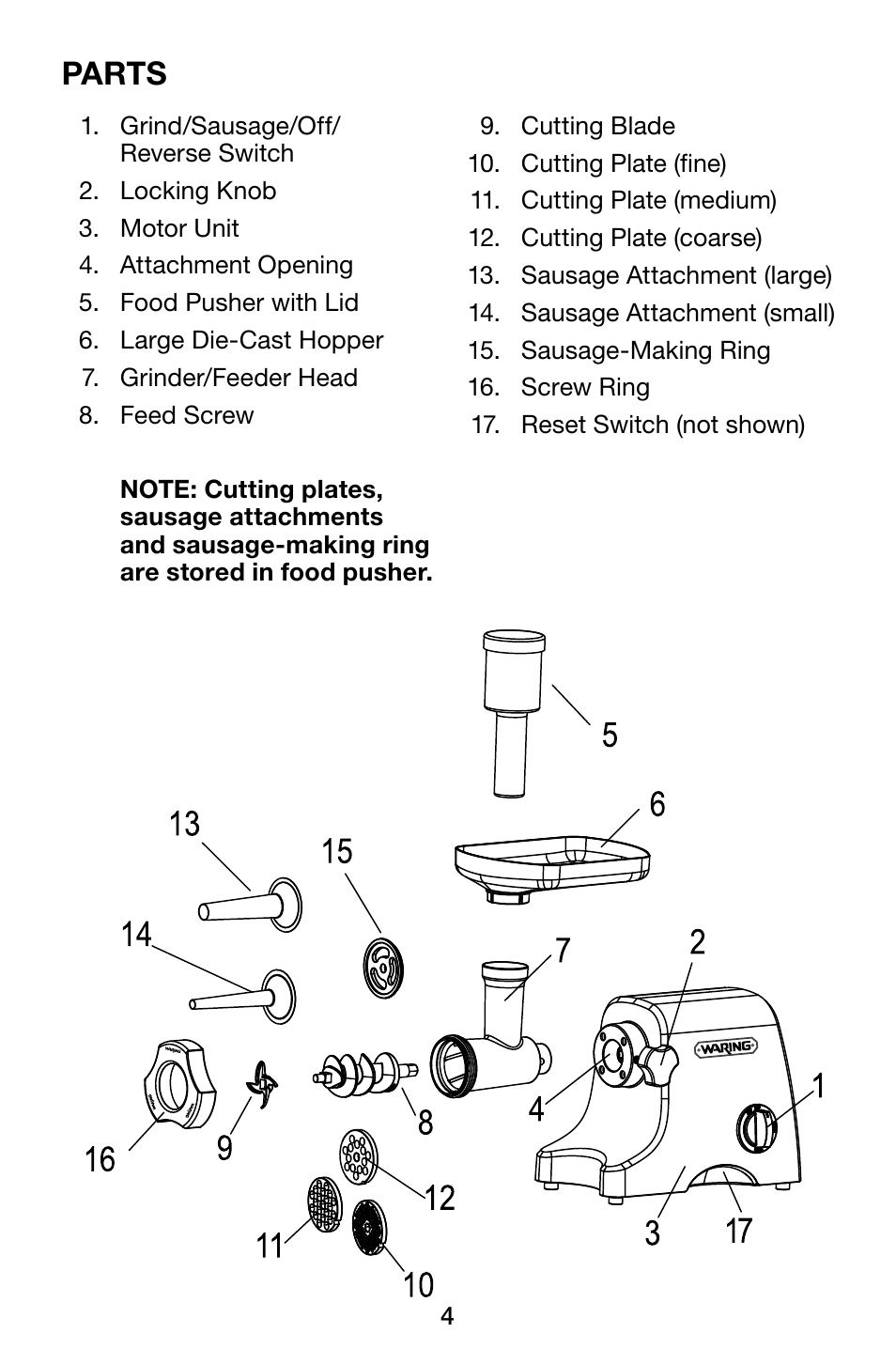 Parts | Waring Pro MG1200 User Manual | Page 4 / 12
