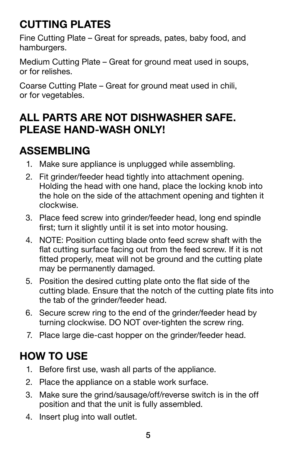 Cutting plates, How to use | Waring Pro MG1200 User Manual | Page 5 / 12