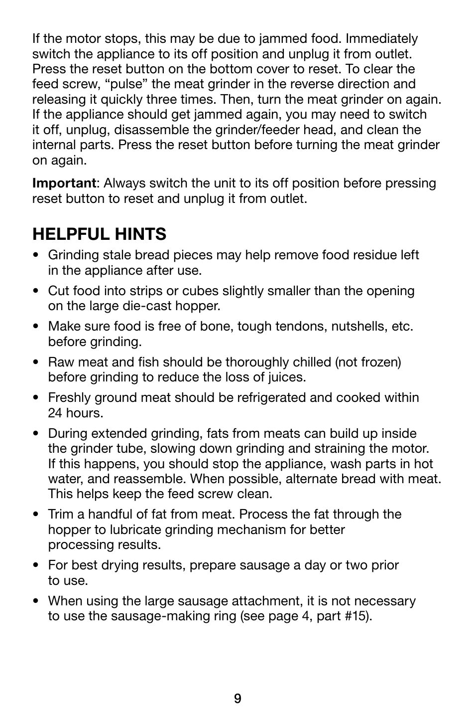 Helpful hints | Waring Pro MG1200 User Manual | Page 9 / 12