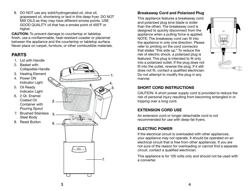 Parts | Waring Pro DF55 User Manual | Page 3 / 11