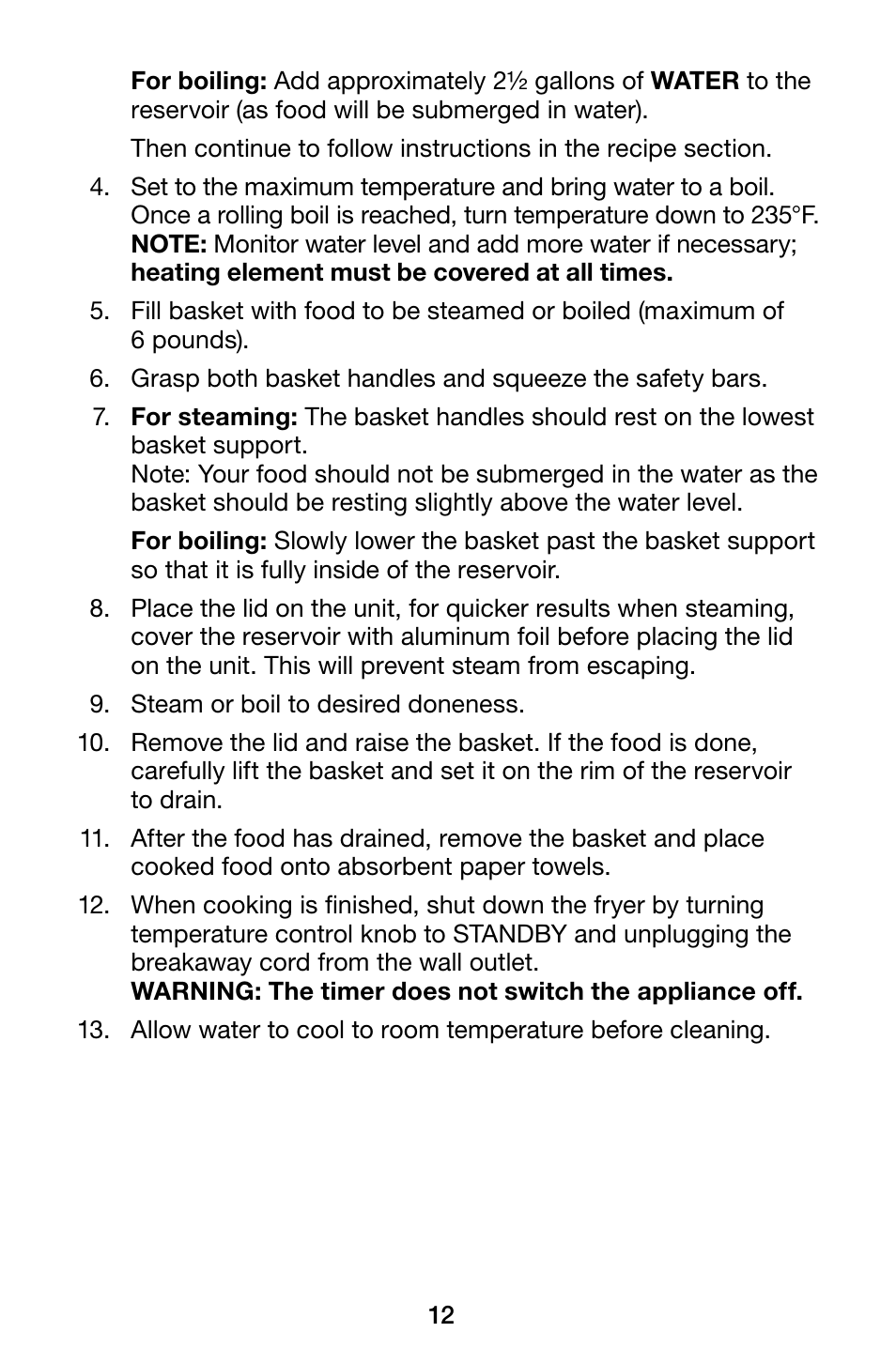 Waring Pro TF200B User Manual | Page 12 / 28