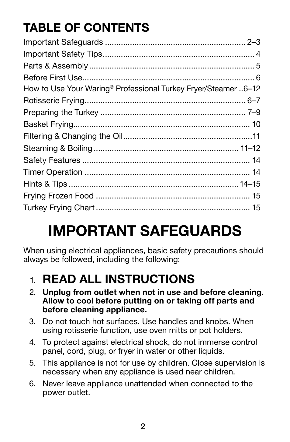 Waring Pro TF200B User Manual | Page 2 / 28