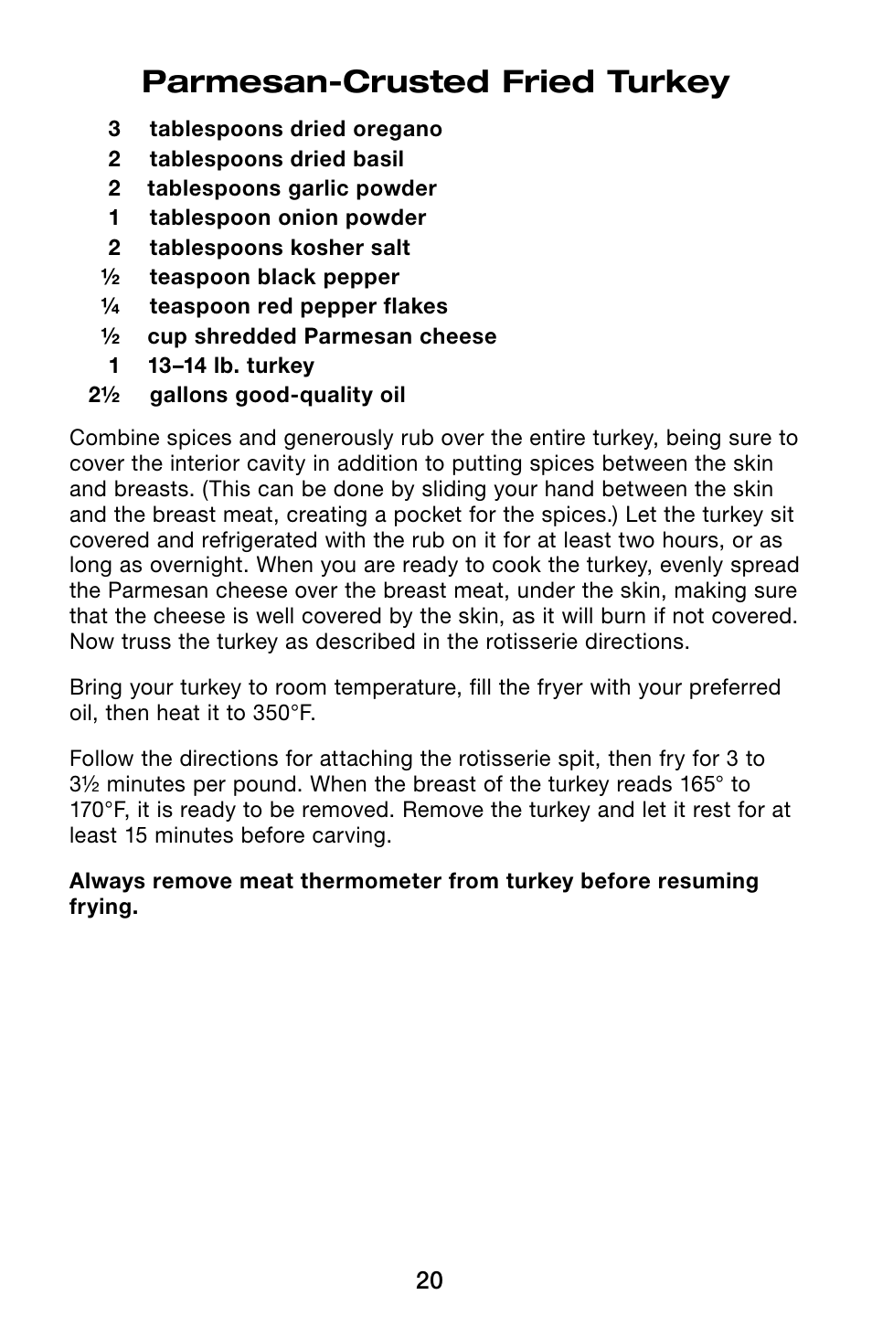 Parmesan-crusted fried turkey | Waring Pro TF200B User Manual | Page 20 / 28